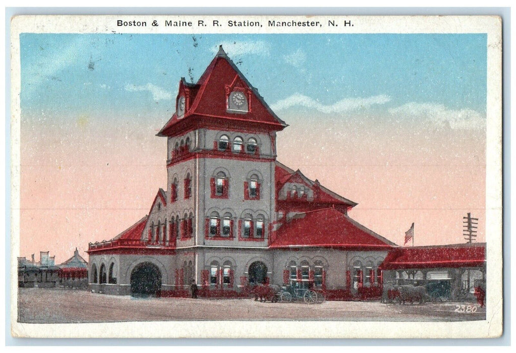 1932 Boston & Maine RR Station Manchester New Hampshire NH Vintage Postcard