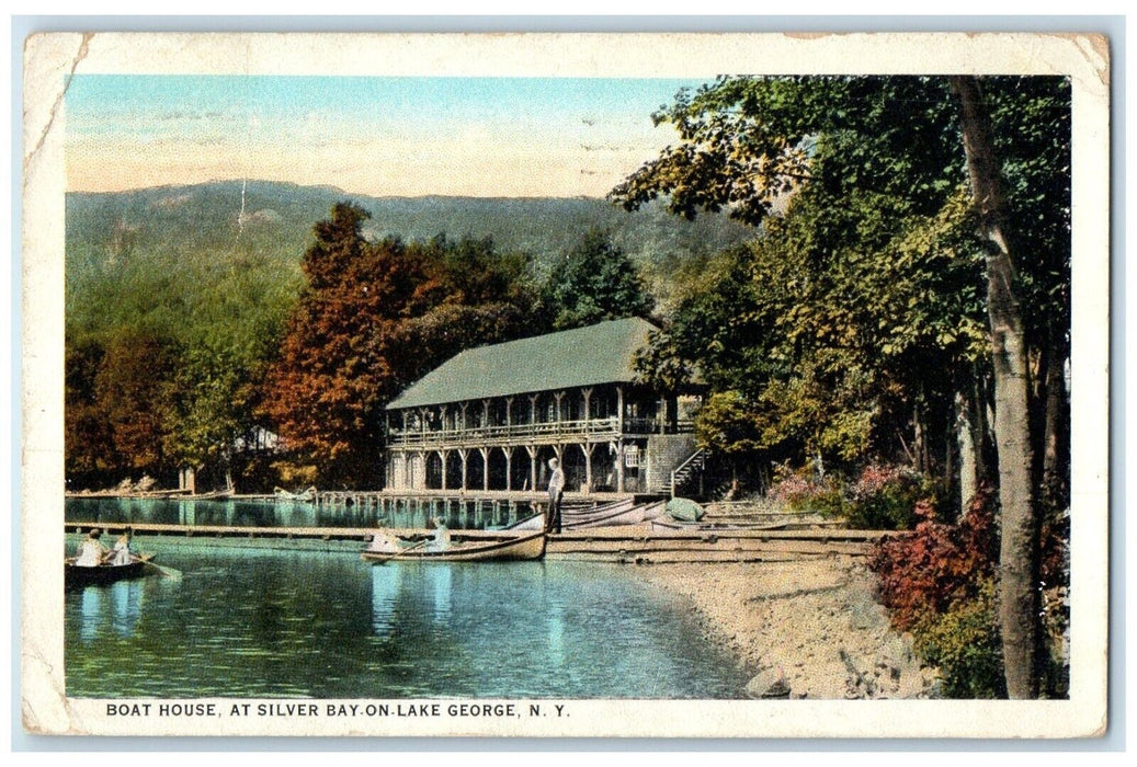 1933 Boat House At Silver Bay On Lake George New York NY, Canoeing Postcard