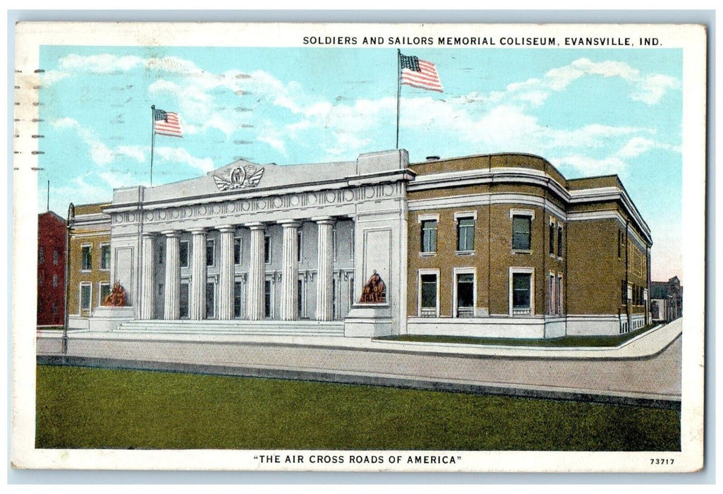 1935 Soldiers Sailors Memorial Coliseum Building Evansville Indiana IN Postcard