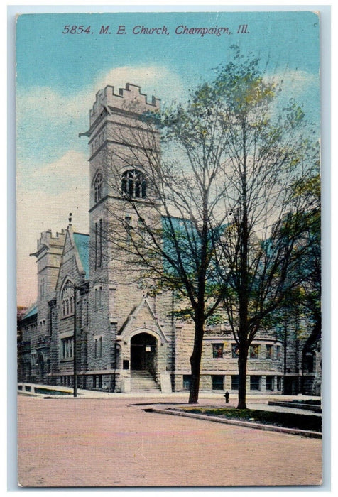 1912 Exterior View Methodist Episcopal Church Champaign Illinois Posted Postcard