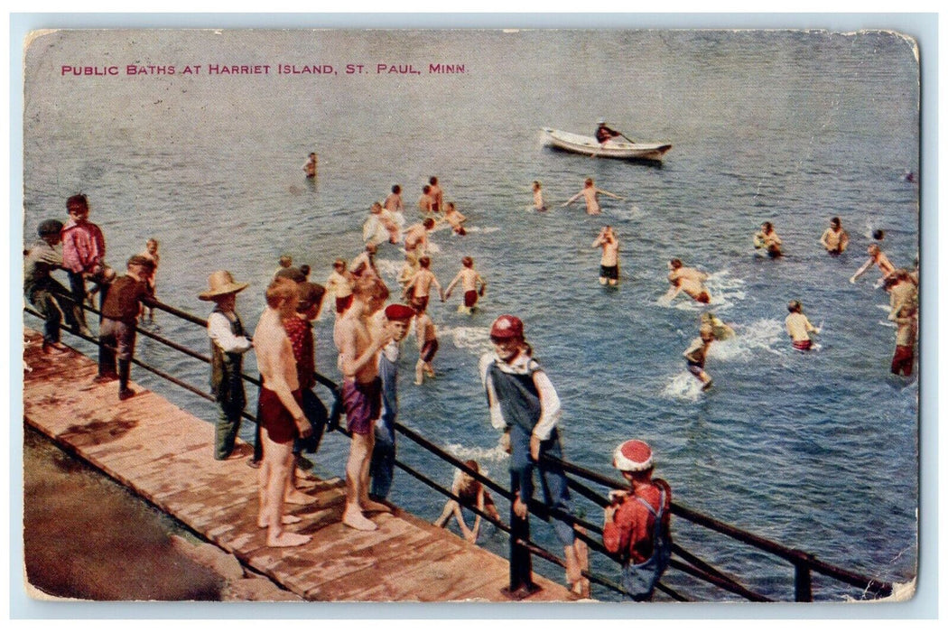 1910 Public Baths At Harriet Island St. Paul Minnesota MN Antique Postcard