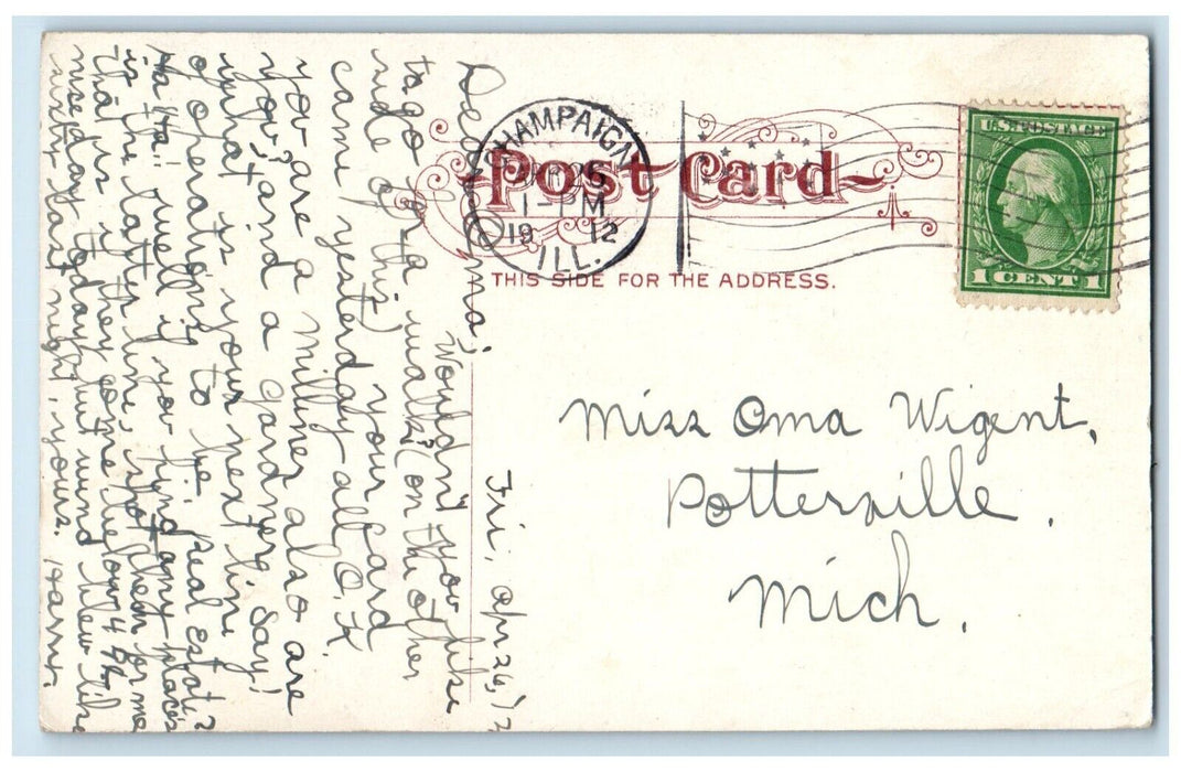 1912 Walk University Campus University Illinois Champaign IL Vintage Postcard