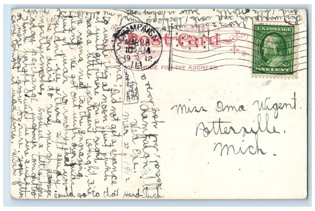 1912 Neil Street Buildings Road Champaign Illinois IL Vintage Antique Postcard