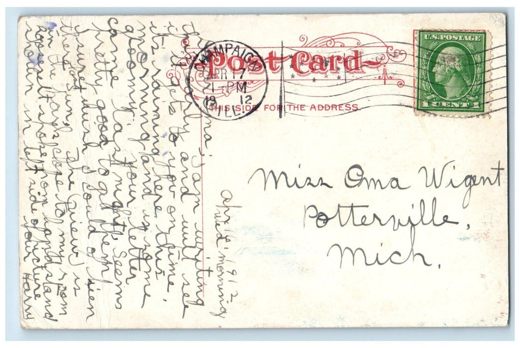 1912 West Side Park Fountain Champaign Illinois Posted Vintage Antique Postcard