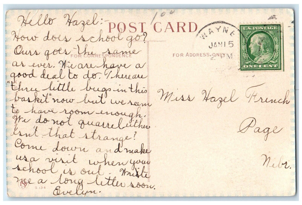 c1910's Dutch Boy Wayne Nebraska NE, Pennant Posted Antique Postcard