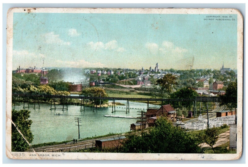 1909 River Lake Exterior Building Bridge Ann Arbor Michigan MI Phostint Postcard