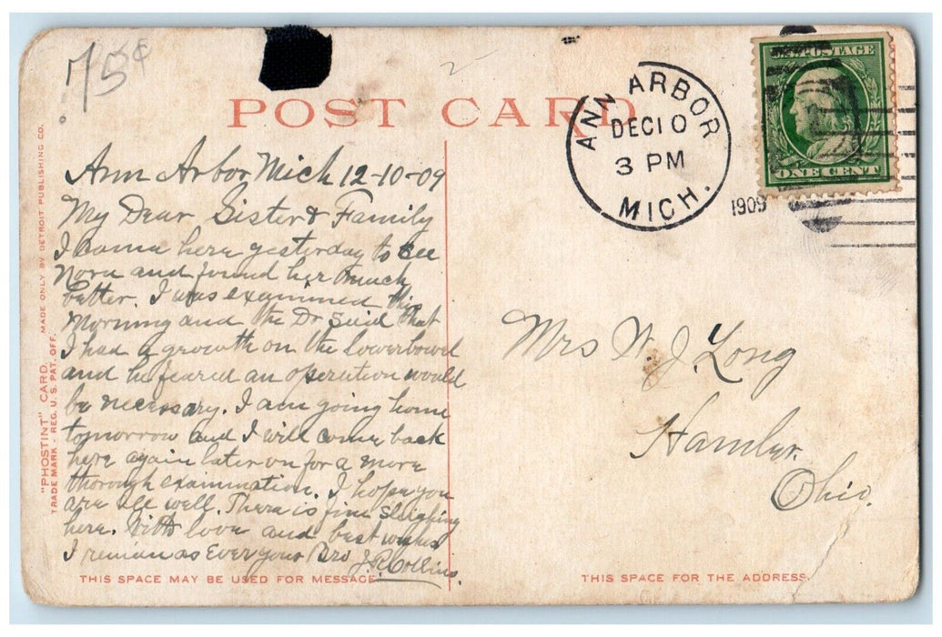 1909 River Lake Exterior Building Bridge Ann Arbor Michigan MI Phostint Postcard