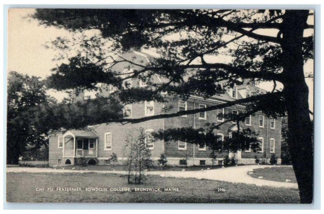 c1940's Fraternity Bowdoin College Building Brunswick Maine ME Vintage Postcard