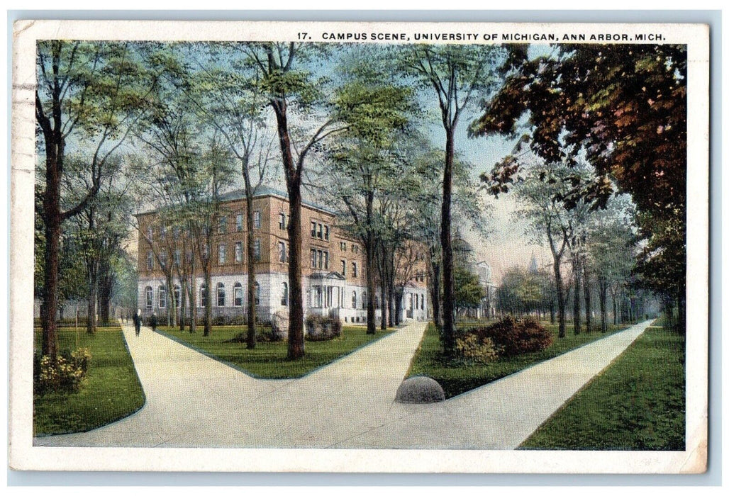 1919 Campus Scene University Michigan Exterior Field Ann Arbor Michigan Postcard