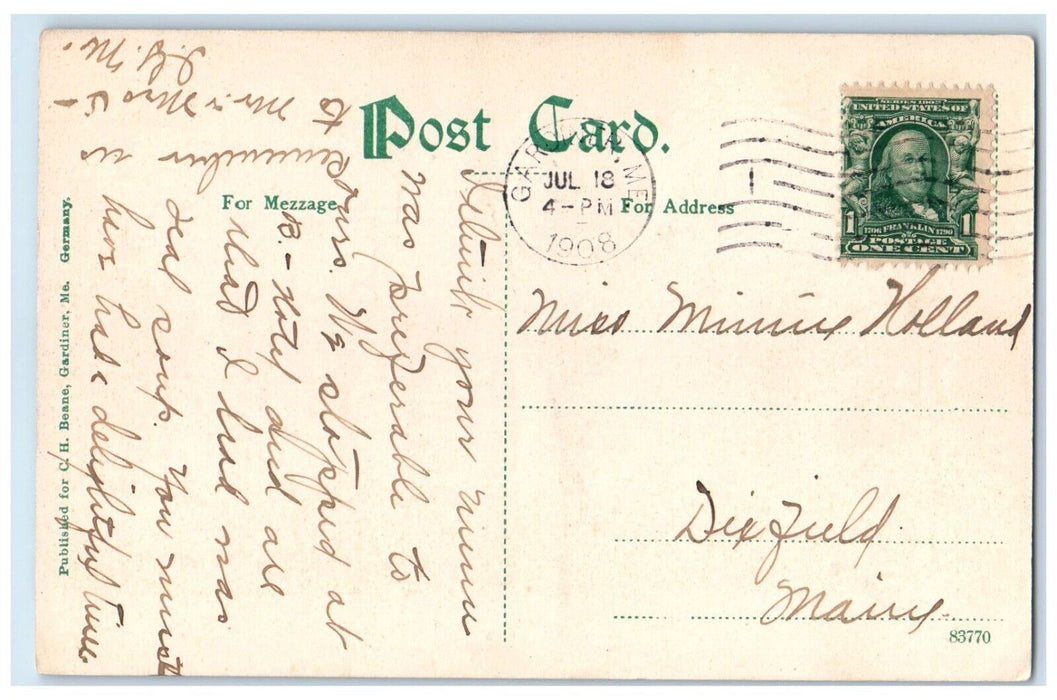 1908 View Of Oakland Mansion House Gardiner Maine ME Posted Antique Postcard