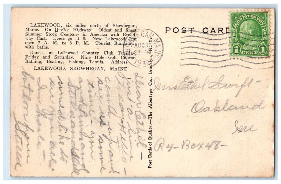 1932 Tourist Lodge Lakewood Dirt Road Skowhegan Maine ME Posted Vintage Postcard