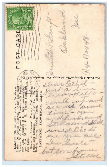 1932 Tourist Lodge Lakewood Dirt Road Skowhegan Maine ME Posted Vintage Postcard