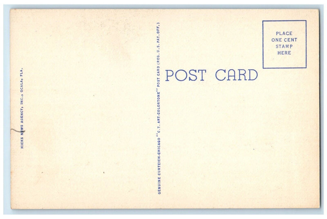 c1940 Marion Street Classic Cars Buildings Shops Road Lake City Florida Postcard