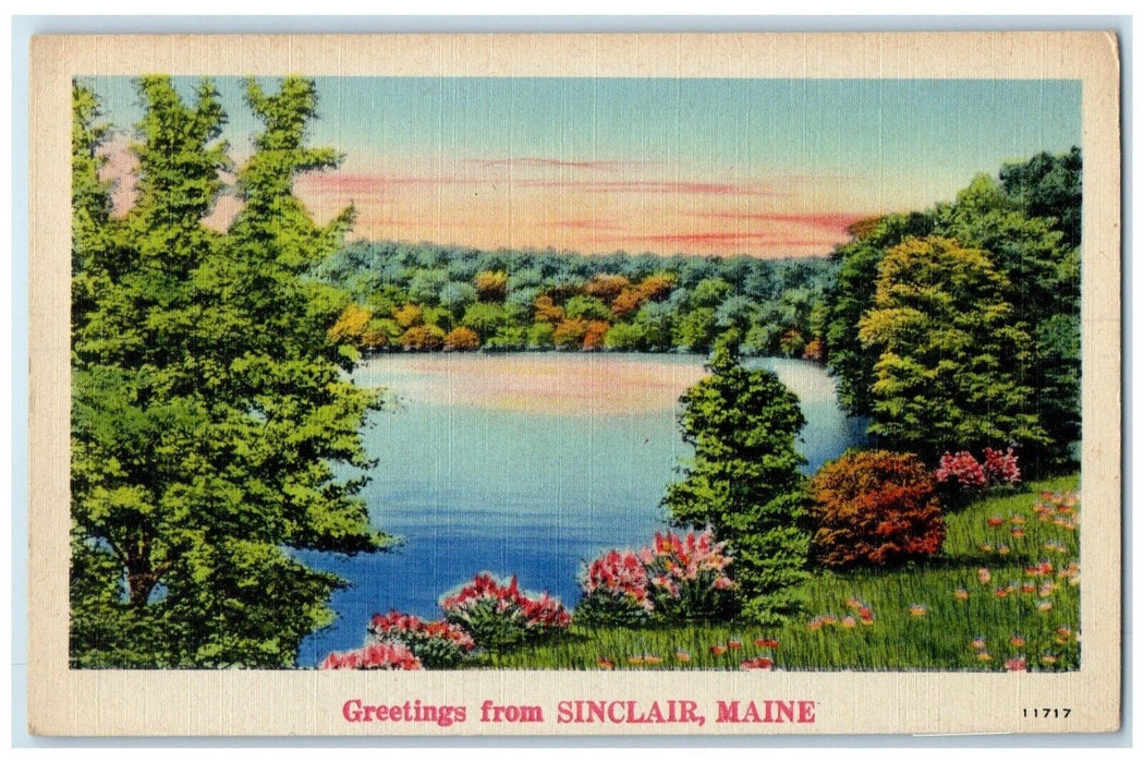 1944 Greetings From Sinclair Maine ME, Lake View Trees Posted Vintage Postcard