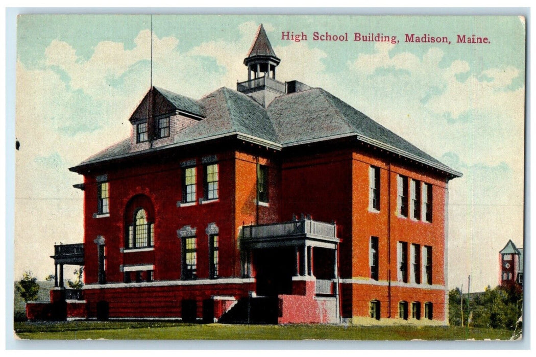 1911 High School Building Campus Madison Maine ME Posted Antique Postcard