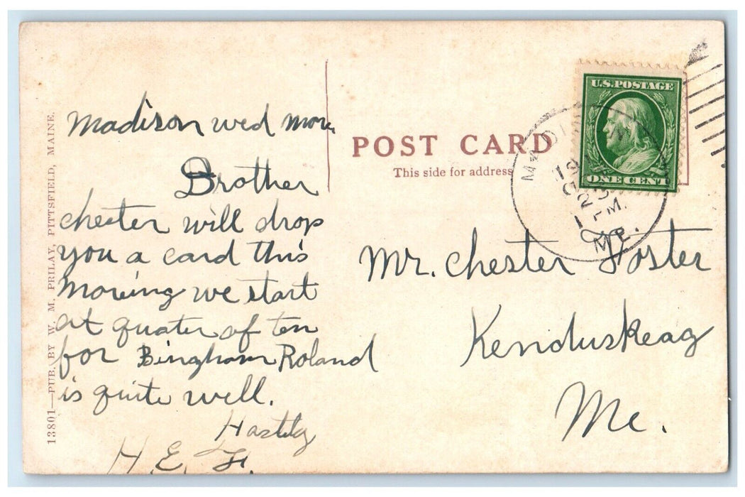1911 High School Building Campus Madison Maine ME Posted Antique Postcard