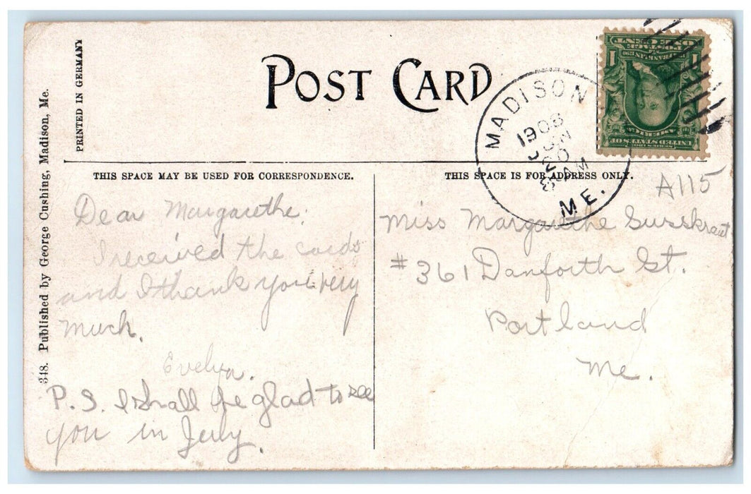 1908 Public Library Building Front View Madison Maine ME Posted Antique Postcard