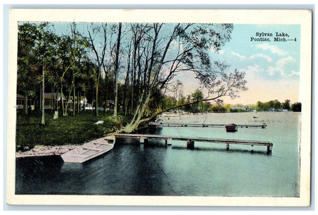 c1910's View Of Sylvan Lake Boat Pontiac Michigan MI Unposted Antique Postcard
