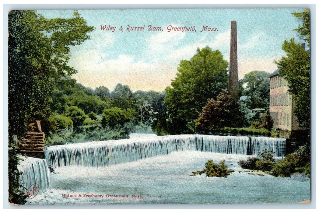 c1910's Wiley And Russel Dam Greenfield Massachusetts MA, Waterfalls Postcard