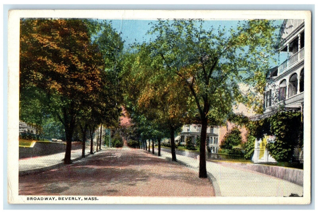 1920 View Of Broadway Beverly Massachusetts MA, Tree Lined Vintage Postcard