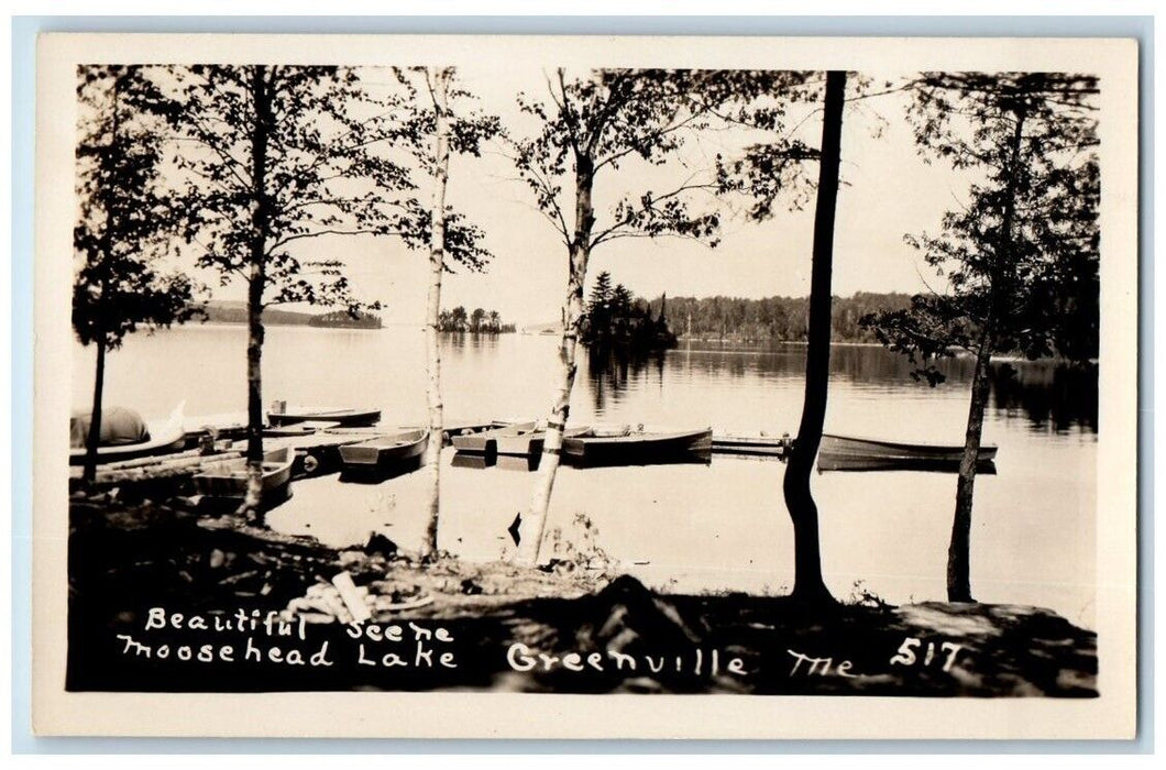 c1920's Moosehead Lake Scene Dock Canoe View Greenville ME RPPC Photo Postcard