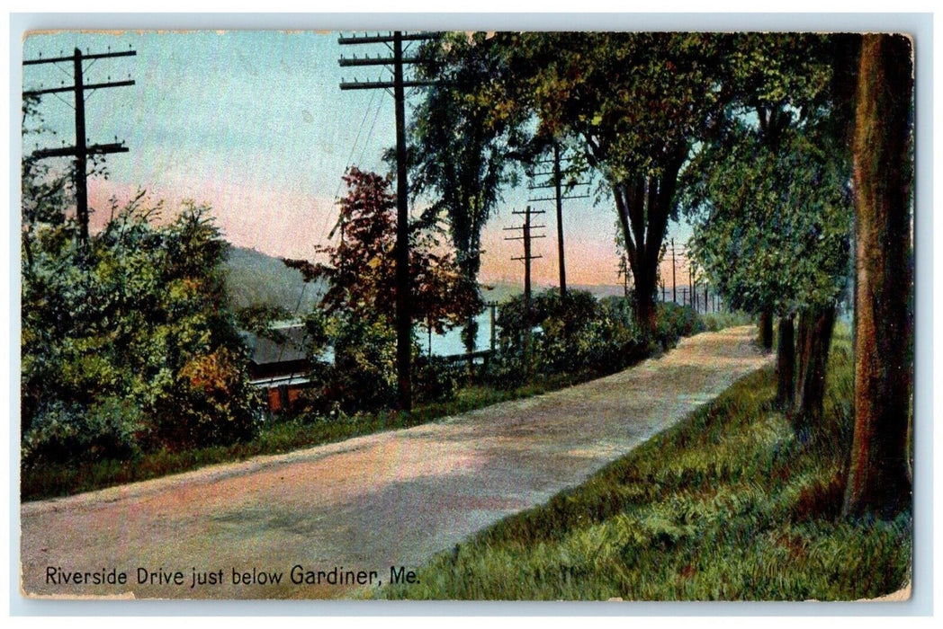 1908 View Of Riverside Drive Just Below Gardiner Maine ME Antique Postcard