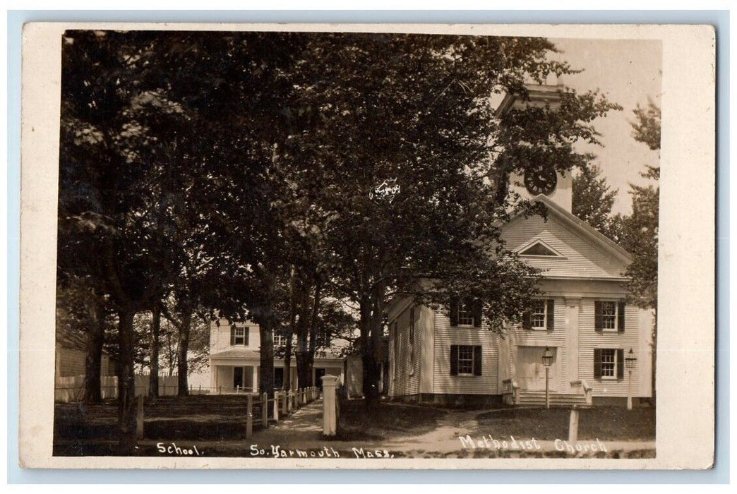 1907 School & Methodist Church View South Yarmouth MA RPPC Photo Postcard