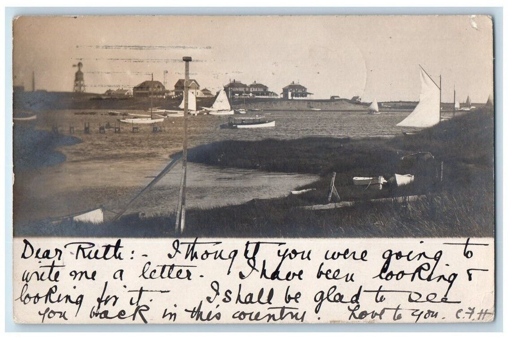 1905 Sailboat Residence Windmill View Cape Cod Hyannis MA RPPC Photo Postcard