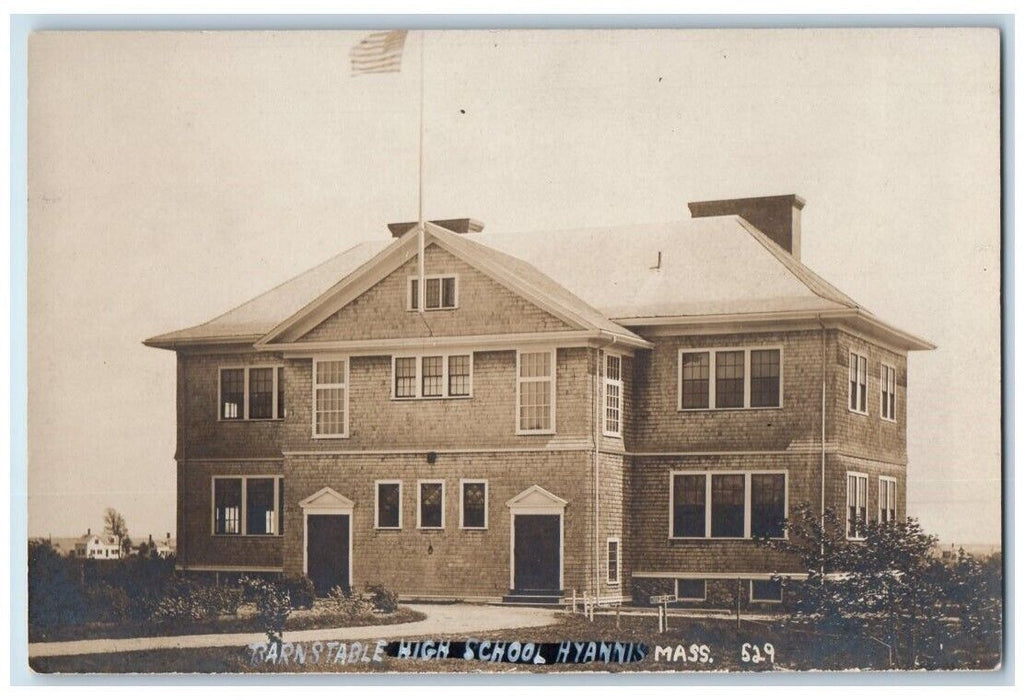 c1910's High School Building View Hyannis Barnstable MA RPPC Photo Postcard