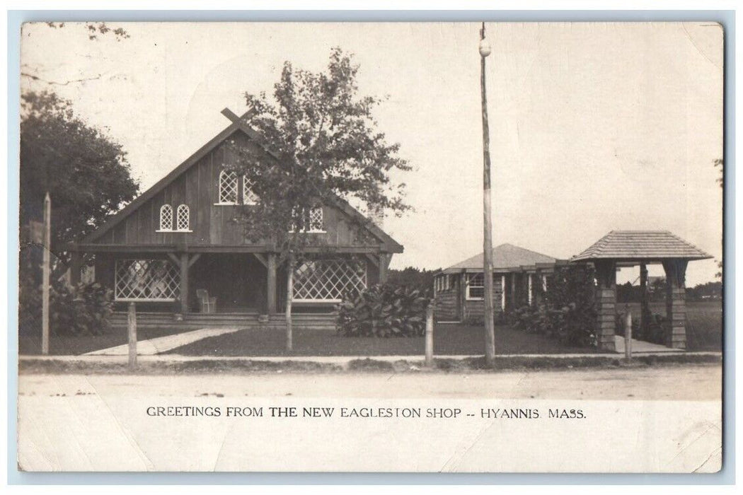 1905 Greetings New Eagleston Shop Hyannis Barnstable MA RPPC Photo Postcard