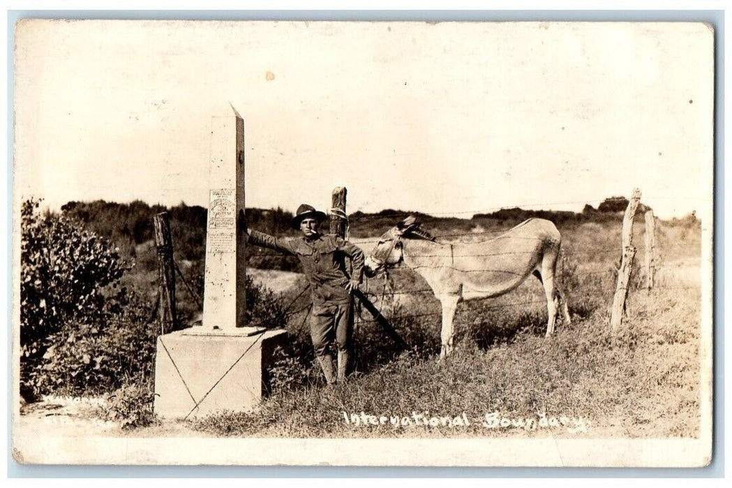 1916 International Boundary Soldier Mule Columbus NM RPPC Photo Postcard