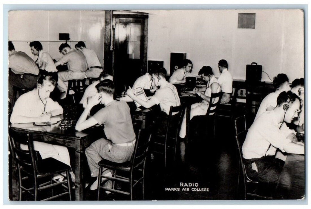1938 Parks Air College Radio Headphones East St. Louis IL RPPC Photo Postcard