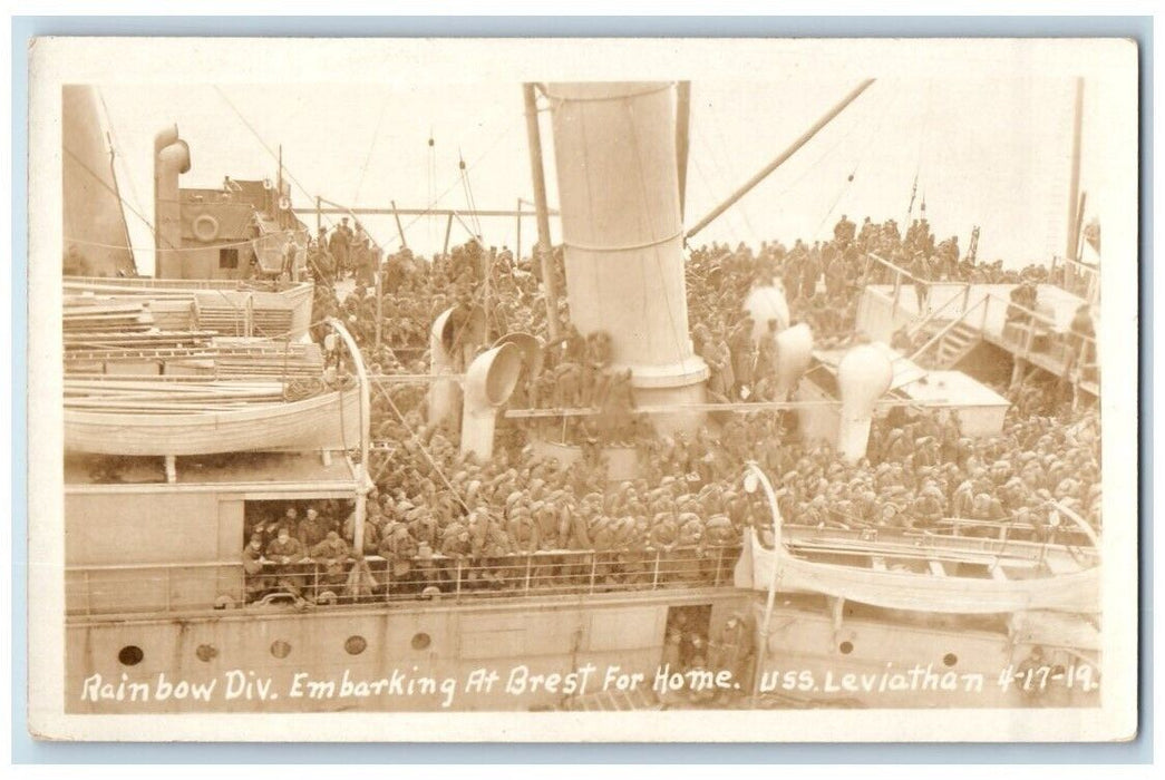 1919 Rainbow Soldiers Division USS Leviathan Brest France RPPC Photo Postcard