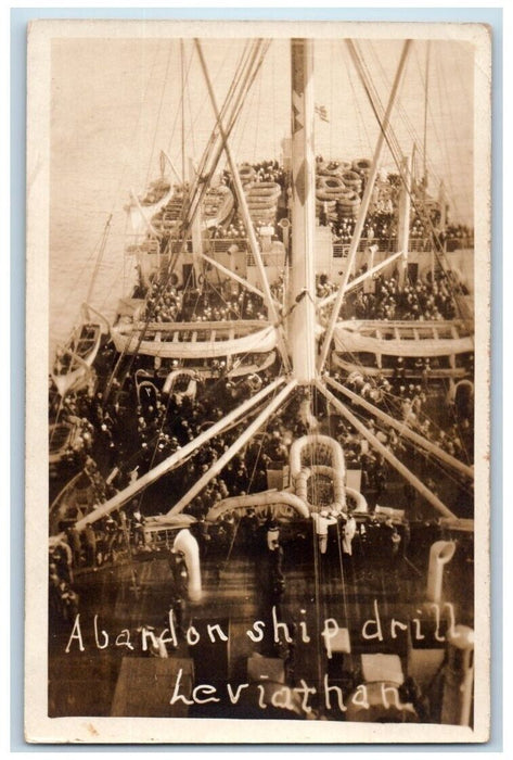 c1918 Abandon Ship Drill USS Leviathan Hoboken New Jersey NJ RPPC Photo Postcard