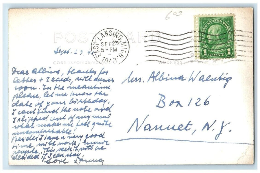 1940 State College Campus Fountain View Rex Lansing MI RPPC Photo Postcard