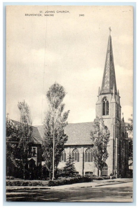 c1910's St. Johns Church Scene Street Brunswick Maine ME Antique Postcard