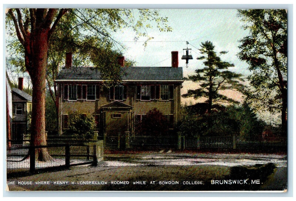 Brunswick ME, House Where Henry Longfellow Roomed Bowdoin College Postcard