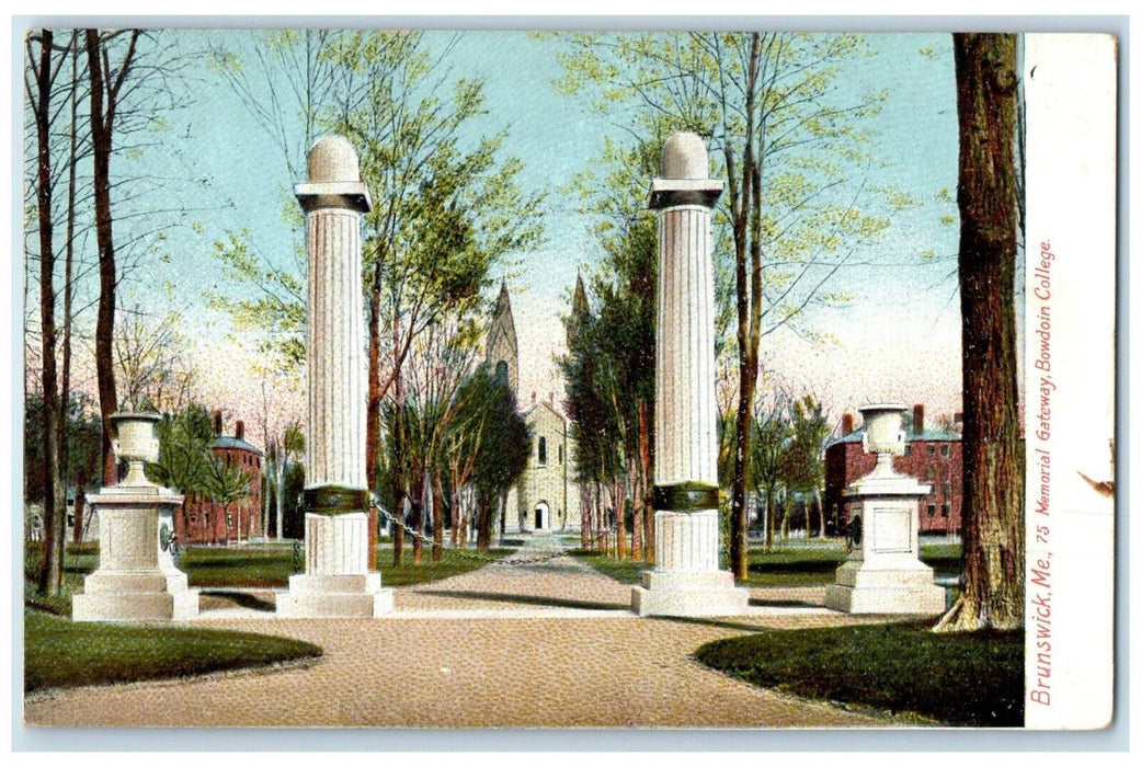 c1905 Memorial Gateway Bowdoin College Entrance Brunswick ME Antique Postcard
