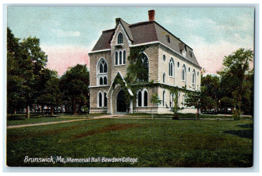 c1910's Memorial Hall Bowdoin College Building Brunswick Maine ME Postcard