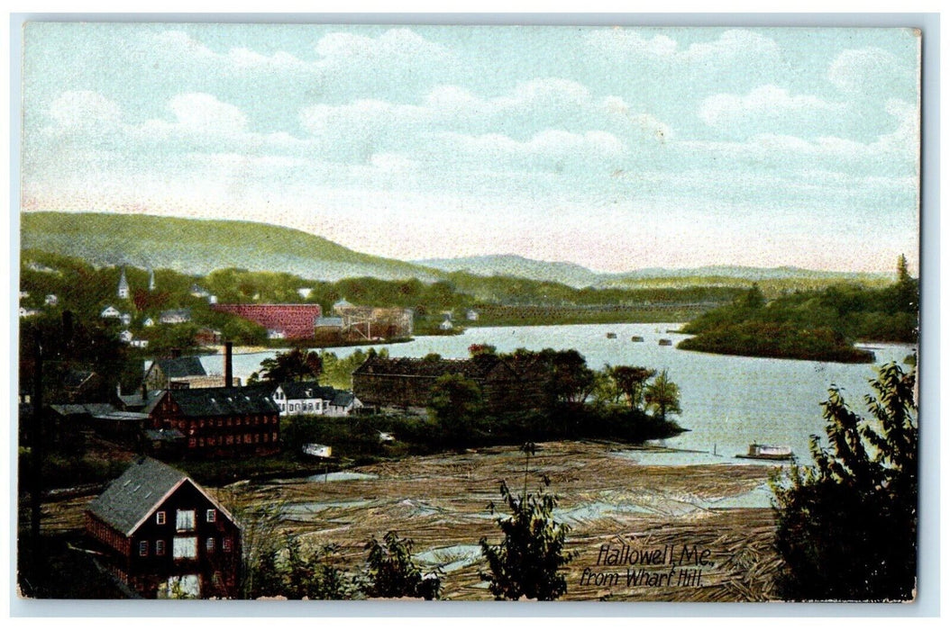 1909 Hallowell Maine ME, View From Wharf Hill Posted Antique Postcard