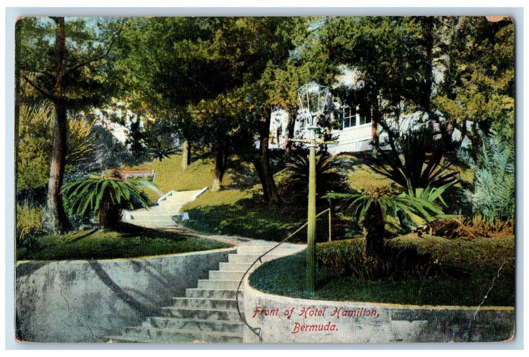 c1910 Front View Stairs Up to Hotel Hamilton Bermuda Antique Unposted Postcard