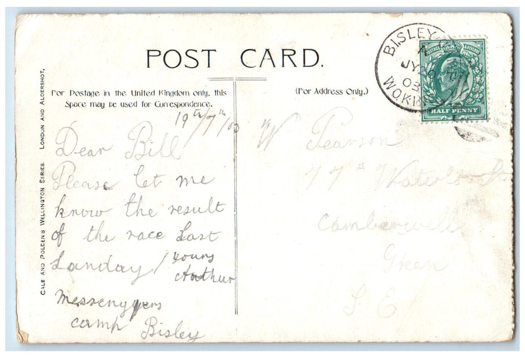 1903 Leaving The Century Butt Bisley Camp Woking Surrey England Posted Postcard