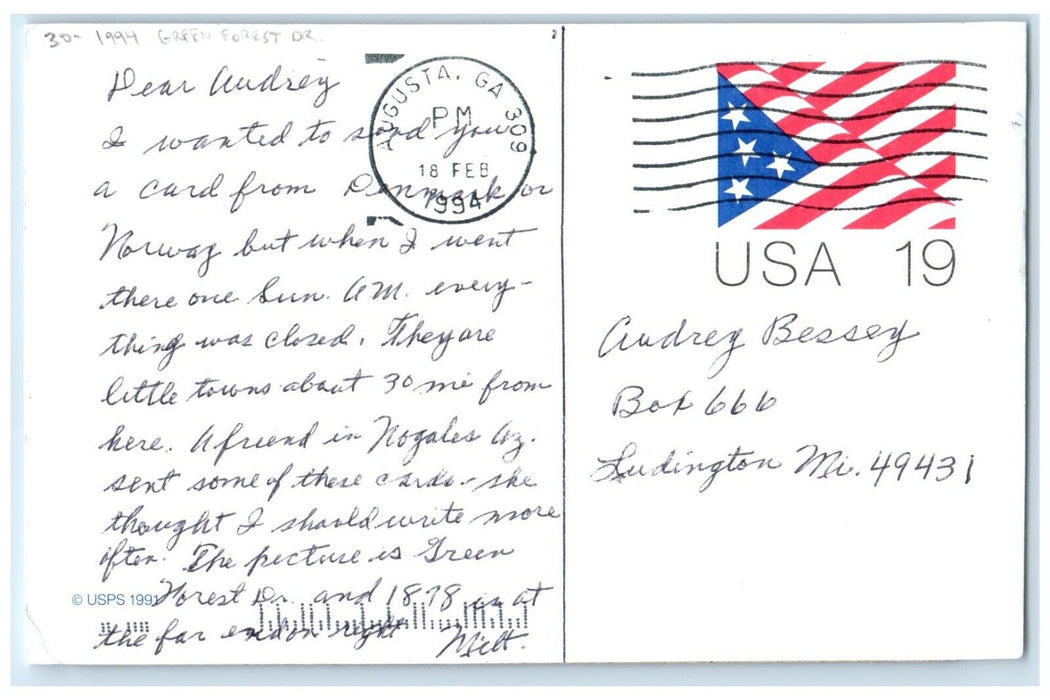 1994 Street View Houses Car Green Forest Oregon OR Posted Antique Postcard