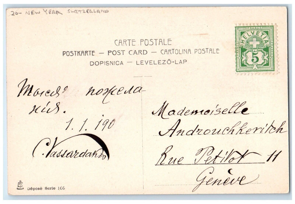 c1910's New Year Bonne Annee Pretty Woman Bird Switzerland Antique Postcard