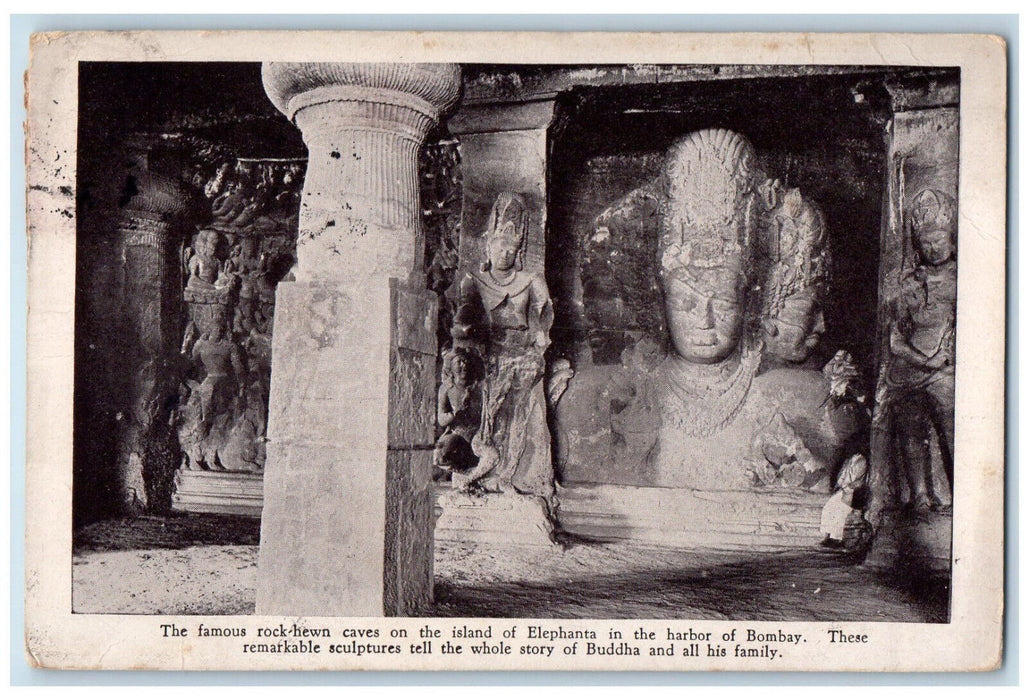 1926 Rock-Hewn Cave Harbor of Bombay SS Belgenland India Posted Postcard