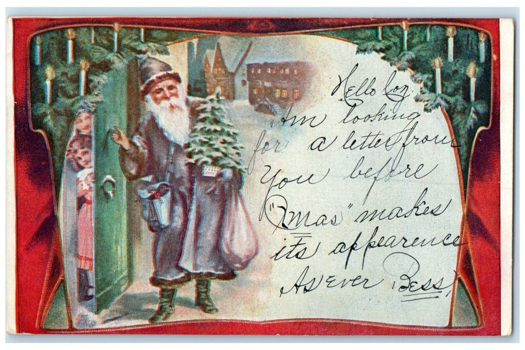 1906 Christmas Grey Robe Santa Claus Candle Lights Petersburg PA Posted Postcard