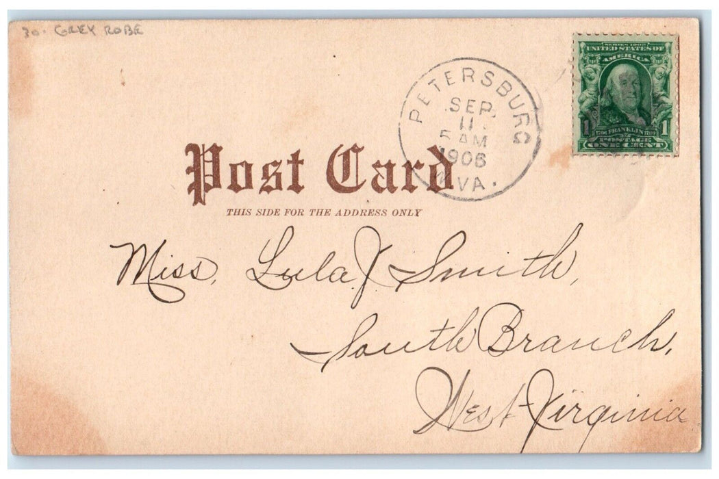1906 Christmas Grey Robe Santa Claus Candle Lights Petersburg PA Posted Postcard