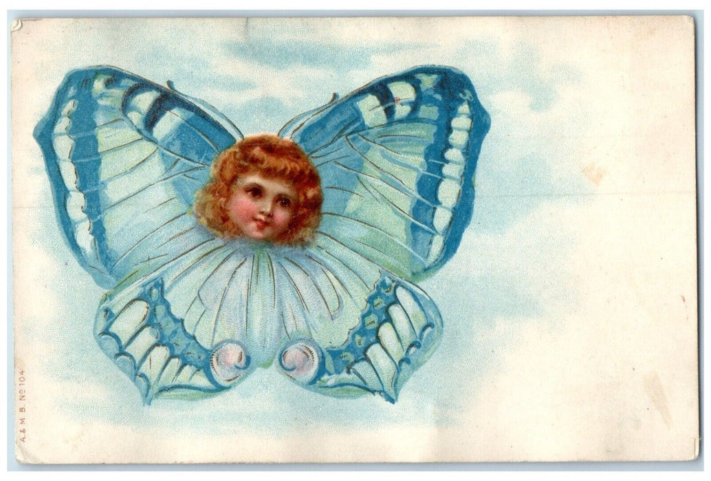 1909 Pretty Little Girl Head Curly Hair Butterfly Cedar Springs MI Postcard