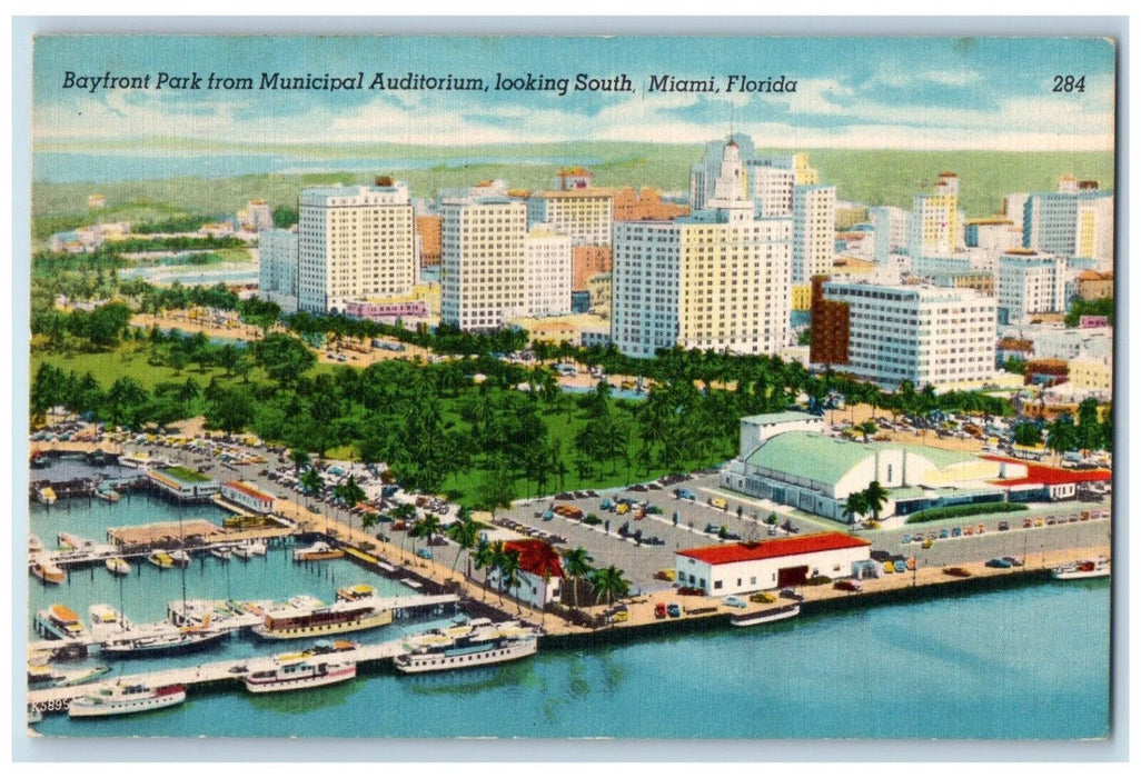 1954 Bayfront Park Municipal Auditorium Looking South Miami Florida FL Postcard