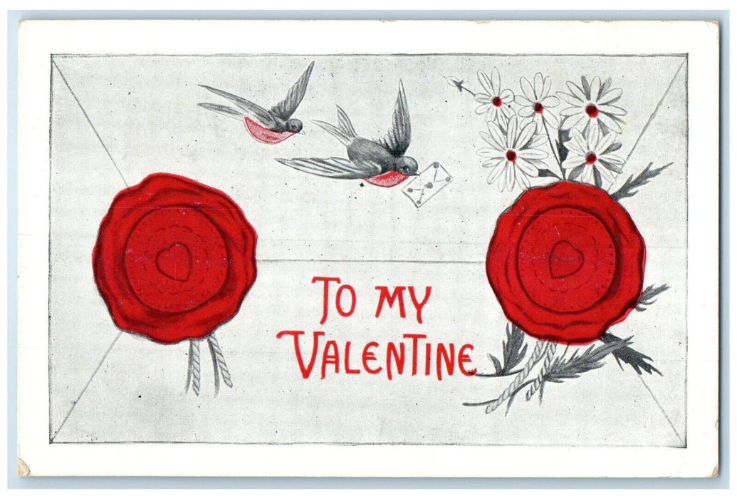 1909 Valentine Heart Flowers Dove Delivering Letter Posted Antique Postcard